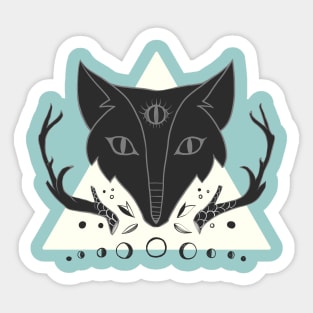 Fox, Antlers, Third Eye, And Moon Phases Sticker